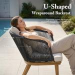 PURPLE LEAF 7 Pieces Patio Dining Set Wicker Outdoor Furniture Rectangular Table and Chairs Set for Garden Deck Teak-Finish Aluminum Frame Backyard Kitchen Set, Cushions and Pillows Included