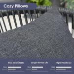 PURPLE LEAF 7 Pieces Patio Dining Set Wicker Outdoor Furniture Rectangular Table and Chairs Set for Garden Deck Aluminum Frame Backyard Kitchen Set, Cushions and Pillows Included Grey