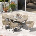 PURPLE LEAF 7 Pieces Outdoor Dining Set All-Weather PE Rattan Outdoor Patio Rurniture Set with All Aluminum Frame Rectangular Table and Chairs Set for Lawn Garden Backyard Deck, Champagne