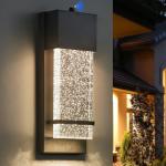 Yisuro Dusk to Dawn Porch Lights, Modern Black Wall Sconce with Crystal Bubble LED, Outdoor Lighting Fixture, 1 Pack