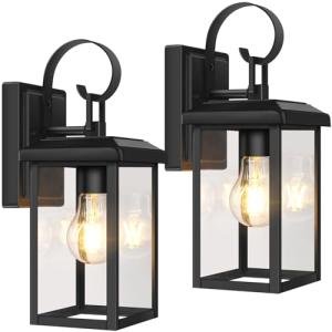 BesLowe 2-Pack Outdoor Wall Light Fixtures, Exterior Lighting Fixtures Wall Mount, Waterproof Porch Lights Outdoor Wall Sconces Lanterns, Modern Outside Lights for House Front Door Garage, Black