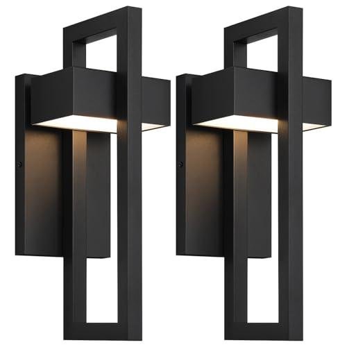 LamQee Outdoor Wall Lights Modern Exterior Lighting Fixtures, 3000K Integrated LED Outdoor Wall Sconce Lighting 2 Packs, Matte Black Outside Wall Mount Lights for House Front Door Porch Garage Patio