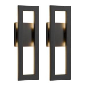 LamQee 14" Modern Outdoor Wall Lights 2 Packs, 3000K 1000LM LED Exterior Lighting Fixtures with Rectangle Frame, Matte Black Linear Outside Sconce Wall Mount for House Front Porch Patio Garage Door