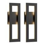 LamQee 14" Modern Outdoor Wall Lights 2 Packs, 3000K 1000LM LED Exterior Lighting Fixtures with Rectangle Frame, Matte Black Linear Outside Sconce Wall Mount for House Front Porch Patio Garage Door