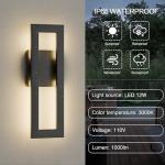LamQee 14" Modern Outdoor Wall Lights 2 Packs, 3000K 1000LM LED Exterior Lighting Fixtures with Rectangle Frame, Matte Black Linear Outside Sconce Wall Mount for House Front Porch Patio Garage Door