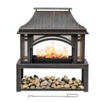 39" Outdoor Fire Pit with Wood Storage & Screen