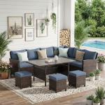7 Piece Wicker Patio Furniture Set with Ottoman