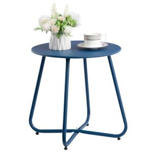 Navy Blue Round Metal Outdoor Side Table