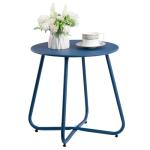 Navy Blue Round Metal Outdoor Side Table