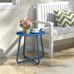 Navy Blue Round Metal Outdoor Side Table