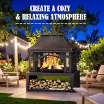 39" Outdoor Fire Pit with Wood Storage & Screen