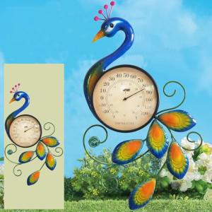 Metal Peacock Thermometer Wall Art for Indoors Outdoors