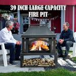 39" Outdoor Fire Pit with Wood Storage & Screen