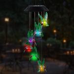 Solar LED Hummingbird Wind Chime - 25" Decor