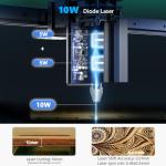 Gluwphy Laser Engraver Machine 10000mW(10W) Enclosed Diode Laser Cutter for Beginner, Class 1 Safety Laser Engraving Machine for Wood, Metal, Acrylic, with Air Assist, Honeycomb, Air Filter, Black