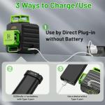 HUEPAR Laser Level 360 Self Leveling, Rechargeable 3D High Brightness Green Laser 3x360° Best Laser Leveler Tool for Construction and Picture Hanging, Strong Magnetic Bracket & Hard Suitcase -B03CG