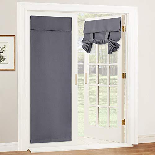 RYB HOME French Door Curtain - Blackout Privacy Thermal Insulated Window Curtain for Patio Glass Front Entry Back Door Kitchen Bedroom, Self Adhesive No Rod Needed, W26 x L69 inch, 1 Panel, Gray