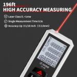 Laser Distance Meter Digital Laser Measuring Tool with LCD Backlit Display, Pythagorean Mode, Area & Volume Calculation, ±2mm Accuracy, Class II, Electronic Tape Measure for DIY and Construction 196ft