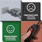 Weewooday 1.3ft Extension Cord with Switch, 3 Prong Weather Proof Extension Cord with on Off Switch, Heavy Duty 15a 125v 1875w Grounded Outlets Plugs for Indoor/Outdoor Electrical Appliances