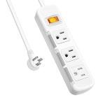 Flat Plug Power Strip Surge Protector 3 Outlets, Extension Cord 6 ft 3 Prong, 300J, 10A/1250W, Overload Protection Switch, Plug Strip for Home Office, Child Safety Slide Outlet Covers, SGS Approved