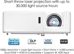 Optoma GT1090HDRx Short Throw Laser Home Theater Projector | 4K HDR Input | Reliable Lamp-Free Operation 30,000 hours | Bright 4,200 Lumens for Day and Night Viewing