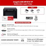 Canon imageCLASS MF3010 VP - Wired Monochrome Multifunction Laser Printer with Scanner, Copier, USB Cable Included, Up To 2,300 Page Toner Yield in Box, 19 PPM, Black