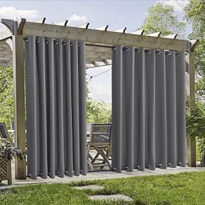 RYB HOME Extra Wide Grey Outdoor Curtains 2 Panels