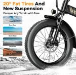 Kebiko 1000W Folding Electric Bike with 80-Mile Range