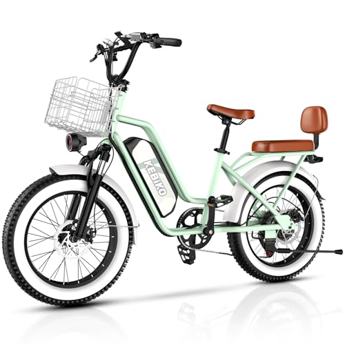 Electric Bike for Adults, 20"x 4" Fat Tire 35MPH Cargo Ebike, 1450W Peak Cargo Ebike with 48V 20AH Removable 960WH Battery, 80 Miles Max Range 2 Seater 7-Speed Step-Thru Electric Bicycle Green