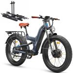 FREESKY 4000W Dual Motor Electric Bike for Adults, 40MPH AWD Fast E-Bike, 48V 30AH Battery 120Miles Range, 26" Fat Tire Full Suspension Off-Road Mountain E Bike, Blue Grey, Bike Rack