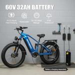 WakeWheel 8000w Peak Electric Bike for Adults, 60V 32Ah Battery Ebike, Fat Tire & Long Range Electric Bicycles, 210Nm Mountain Bike Full Suspension, Hydraulic Brake Electric Bicycle