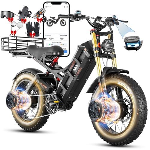 eAhora Romeo 2 Electric Bike - [2026 Latest] 40MPH 2500W Dual Motor 52V 60AH 200Miles Long Range Ebike for Adults, 20" * 4.5 Fat Tire Fast Electric Mountain Bike Full Suspension Off-Road E-Bike