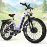 Seemoon 4000W Dual Motor Electric Bike,38MPH &105 Miles Range eBike for Adults,52V 1040Wh,26" Fat Tire Ebike,Step-Thru Electric Bicycle for Off-Road, Mountain,Commuter,7-Speed 160Nm Torque E-bike
