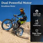 Tuttio Adria26 Electric-Bike for Adults-Men 52V 210NM Dual-Motor E-bike, Long Range Electric Bicycle, 26 * 4" Fat Tire Electric Dirt Bike, 52V E-Bike for Mountain Snow Beach Commuting Hunting（Blue）