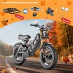 Eahora Romeo Ⅱ 2025 Upgraded 2500W Electric Bike for Adults, 40MPH Fastest Dual Motor Ebike,52V 60Ah 200 Miles Long Range EBike, 20 * 4.5" Fat Tire Full Suspension Electric Mountain Bike,UL2849&App