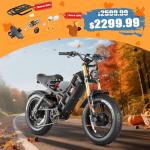 eAhora Romeo Ⅱ Electric Bike - 2025 40MPH 2500W Dual Motor Ebike, 52V 60Ah 200Mile Long Range Electric Bike for Adults, 20"*4.5 Fat Tire Fast Mountain E-Bike Off Road Full Suspension Electric Bicycle