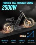 eAhora Romeo Ⅱ Electric Bike - 2025 40MPH 2500W Dual Motor Ebike, 52V 60Ah 200Mile Long Range Electric Bike for Adults, 20"*4.5 Fat Tire Fast Mountain E-Bike Off Road Full Suspension Electric Bicycle