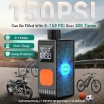 YITAMOTOR Mini Bike Pump,Upgraded150 PSI Portable Bicycle Tire Pump with Gauge,Auto Stop Electric Bike Pump with Presta and Schrader Valve for Road Bike, MTB, Motorcycle, Ball,etc