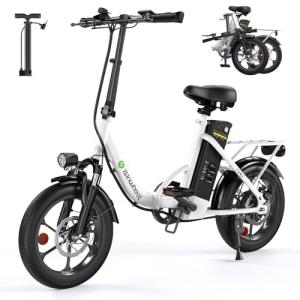 isinwheel U4 16" Folding E Bike for Adults Electric Bike with Suspension, 10.4Ah Battery, 500W Motor, 19mph Top Speed, Step Through Adult Electric Bicycles, Mini Commute Ebike for Adults and Teens