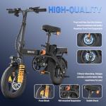 RPINT Electric Bike for Adults and Teens, 740W Peak Motor E-Bike with 30-60 Miles PAS Range, 48V 10AH Removable Battery, 14" Folding Mini Ebike with 20MPH, Electric Bicycle for Commute