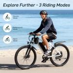 Hoverfly OUREA Electric Bike 26", 750W Peak Motor Mountain Ebike, Up to 40 Miles 20MPH Removable Battery, 7-Speed and Shock Absorber, Electric Commuter Bike for Adults White