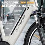 WINDHORSE 26" Electric Bike for Adults 20MPH & 30-50 Miles Range, Shimano 7-Speed, 468WH Removable Battery Commuter Ebike with 750W Peak Motor, Front Suspension, Rear Rack, Fenders (Pearl White)