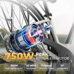 WINDHORSE 26" Electric Bike for Adults 20MPH & 30-50 Miles Range, Shimano 7-Speed, 468WH Removable Battery Commuter Ebike with 750W Peak Motor, Front Suspension, Rear Rack, Fenders (Pearl White)