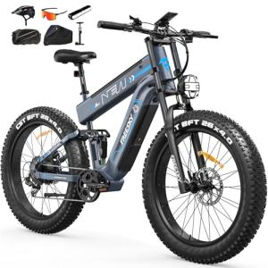 FREESKY Dual Battery Electric Bike for Adults, 48V 41AH 160 Miles Long Range Dirt E Bike, 4000W Motor 40MPH+, 26" Fat Tire Fast Mountain EBike, Full Suspension & Hydraulic Brakes, Gift Package