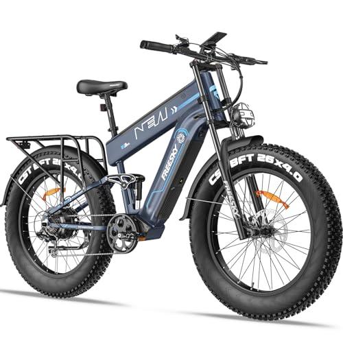 FREESKY Dual Battery Electric Bike for Adults, 48V 41AH 160 Miles Long Range E Bike, 4000W Motor 40MPH+, 26" Fat Tire Fast Mountain EBike, Full Suspension & Hydraulic Brakes, UL 2849 Certified by TÜV