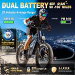 FREESKY Dual Battery Electric Bike for Adults, 48V 41AH 160 Miles Long Range E Bike, 4000W Motor 40MPH+, 26" Fat Tire Fast Mountain EBike, Full Suspension & Hydraulic Brakes, UL 2849 Certified by TÜV