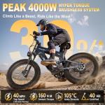 FREESKY Dual Battery Electric Bike for Adults, 48V 41AH 160 Miles Long Range E Bike, 4000W Motor 40MPH+, 26" Fat Tire Fast Mountain EBike, Full Suspension & Hydraulic Brakes, UL 2849 Certified by TÜV