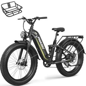 FREESKY 3000W Electric Bike for Adults 105mile Long Range Step-Thru Ebike Motor 37MPH Dirt E Bike 25Ah Removable Battery 26'' Fat Tire Electric Bicycle Full Suspension for Commute Mountains Beach Snow