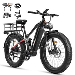 FREESKY 3000W Electric Bike for Adults, 37MPH & 95Miles Range, Dirt All-Terrain Electric Bicycle, 48V 25Ah Removable Battery,26" Fat Tire Full Suspension Mountain Ebike (with Basket&Accessory Kits)