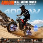 FREESKY 4000W Dual Motor Electric Dirt Bike for Adult,2880WH 60AH Battery Up to 40MPH & 200Mile Long Range Moped Ebike,20" Fat Tires All Terrain Mountain E bike,Full Suspension AWD Electric Motorcycle